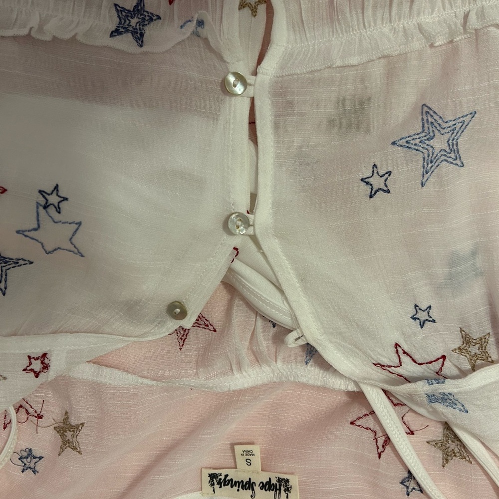 Star Print Sheer White Top